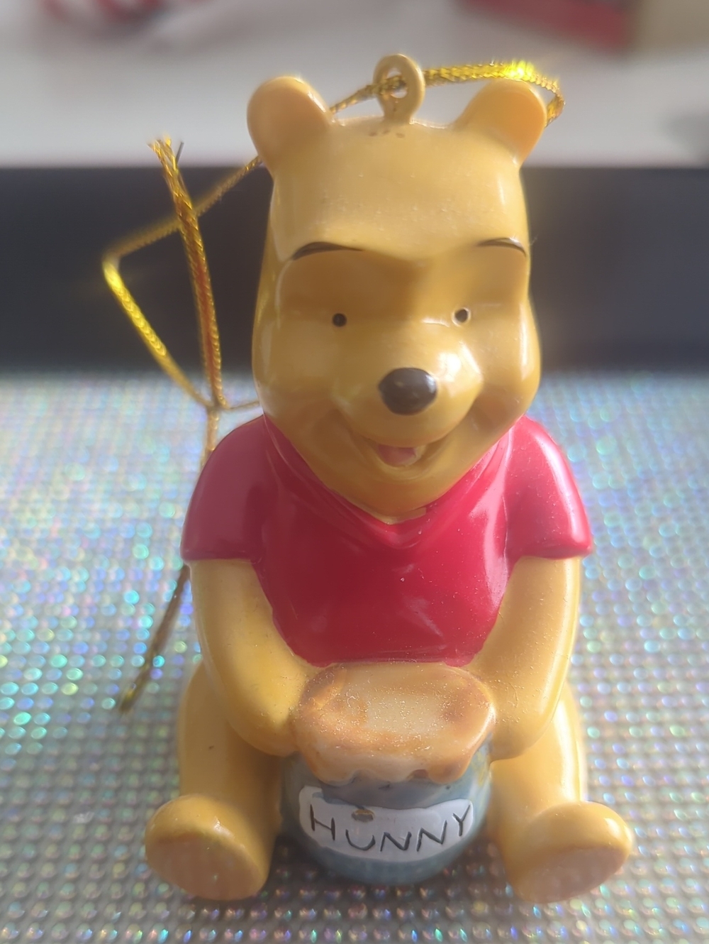 Winnie The Pooh Bear Holding Hunny Pot Porcelain Christmas Tree Ornament
